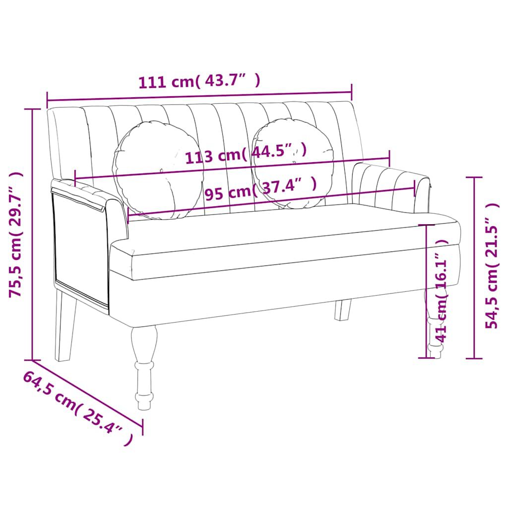 vidaXL Bench with Cushions Dark Grey 113x64.5x75.5 cm Fabric