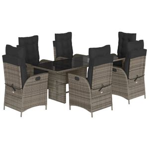 vidaXL 7 Piece Garden Dining Set with Cushions Grey Poly Rattan