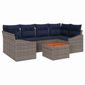 vidaXL Garden Sofa Set with Cushion 7 pcs Grey Poly Rattan