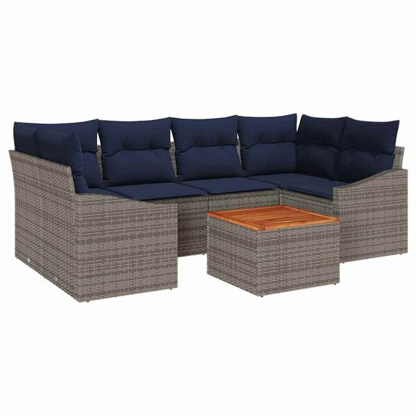 vidaXL Garden Sofa Set with Cushion 7 pcs Grey Poly Rattan