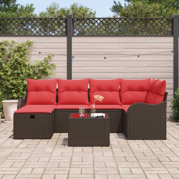vidaXL 7 Piece Garden Sofa Set with Cushions Brown Poly Rattan
