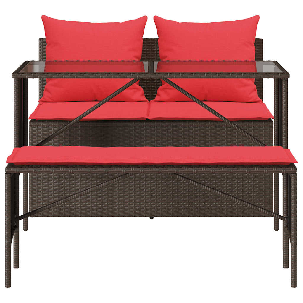 vidaXL 3 Piece Garden Dining Set with Cushions Brown Poly Rattan