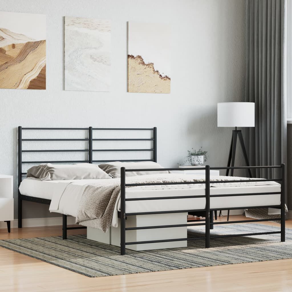 vidaXL Metal Bed Frame without Mattress with Footboard Black 150x200cm
