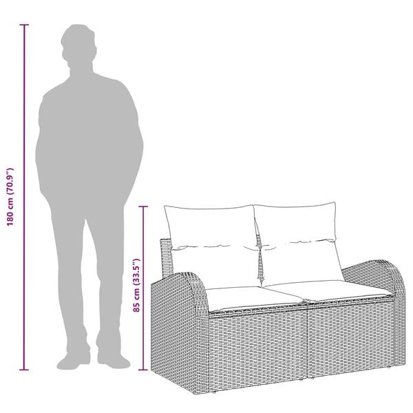 vidaXL 2-Seater Garden Sofa with Cushions Brown Poly Rattan