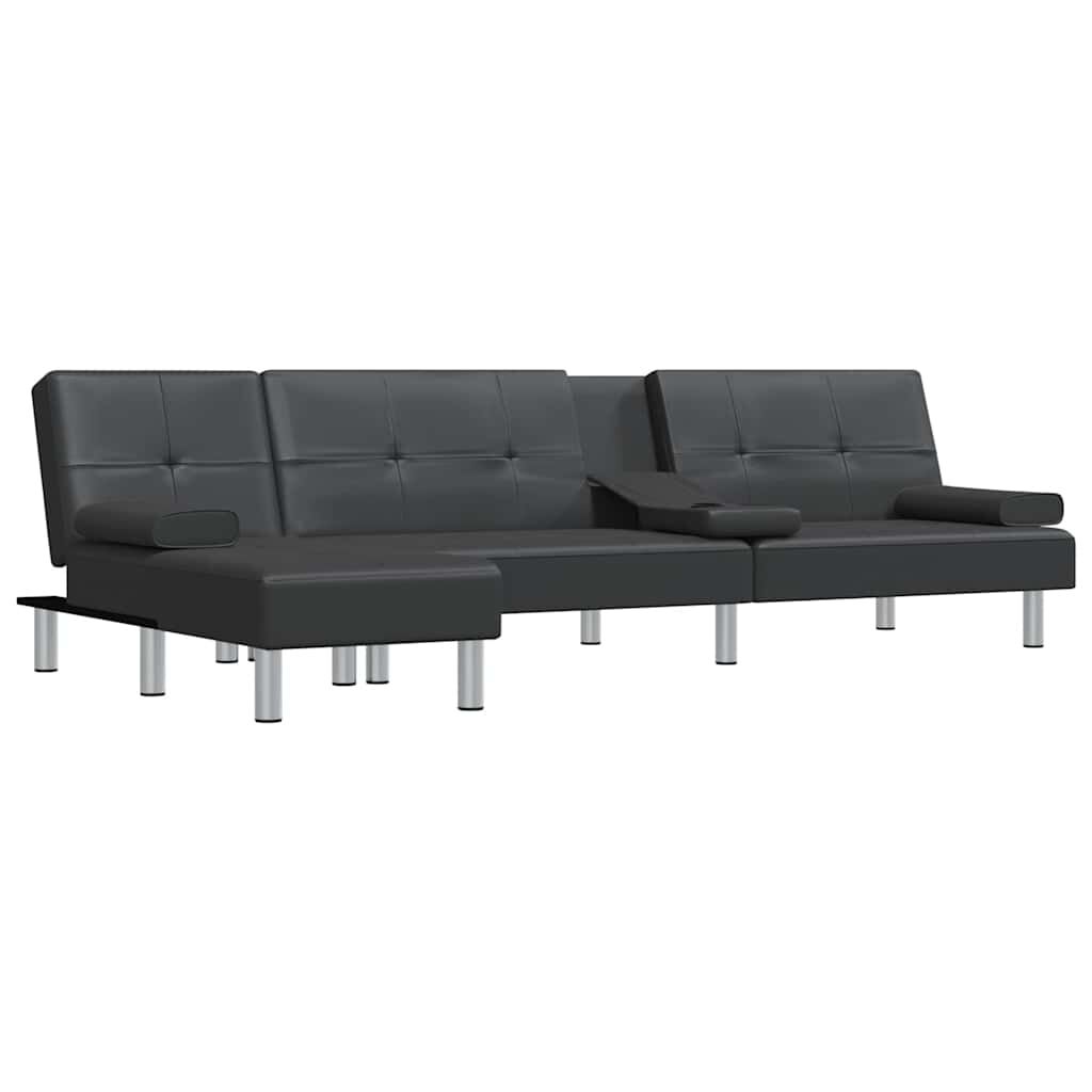 vidaXL L-shaped Sofa Bed Black 255x140x70 cm Faux Leather