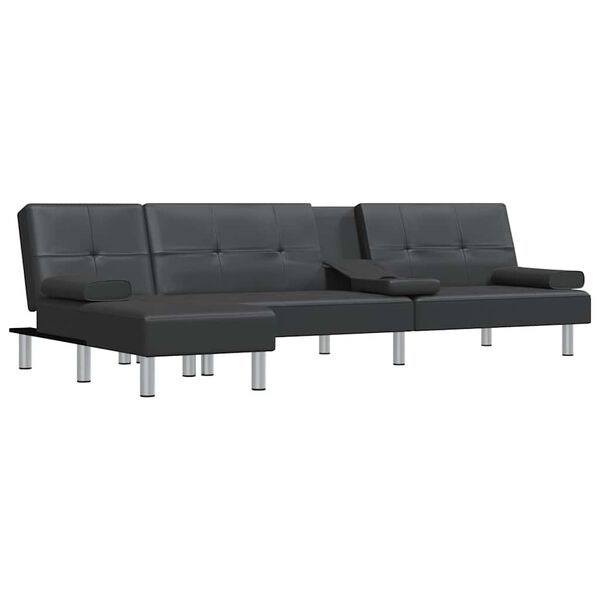 vidaXL L-shaped Sofa Bed Black 255x140x70 cm Faux Leather