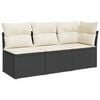 vidaXL Garden Sofa with Cushions 3-Seater Black Poly Rattan
