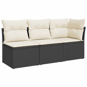 vidaXL Garden Sofa with Cushions 3-Seater Black Poly Rattan