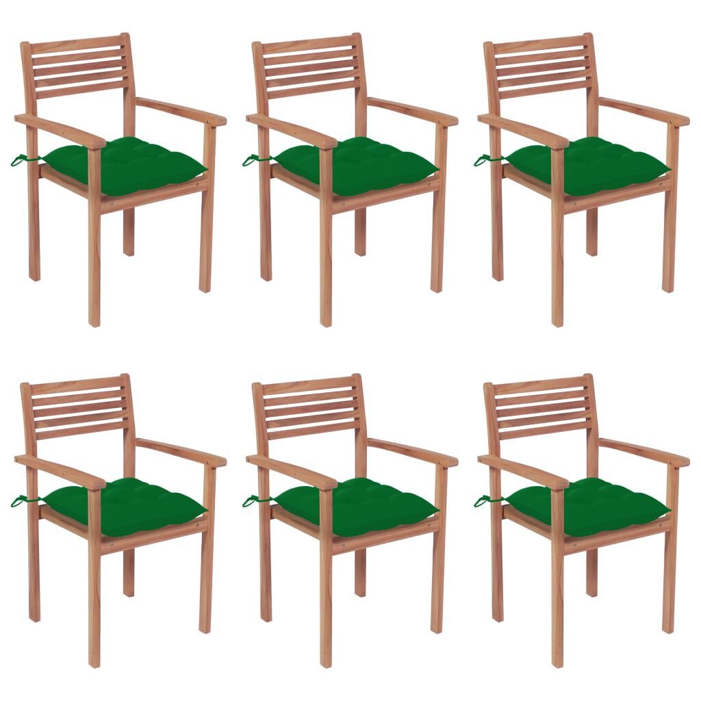 vidaXL Stackable Garden Chairs with Cushions 6 pcs Solid Teak Wood