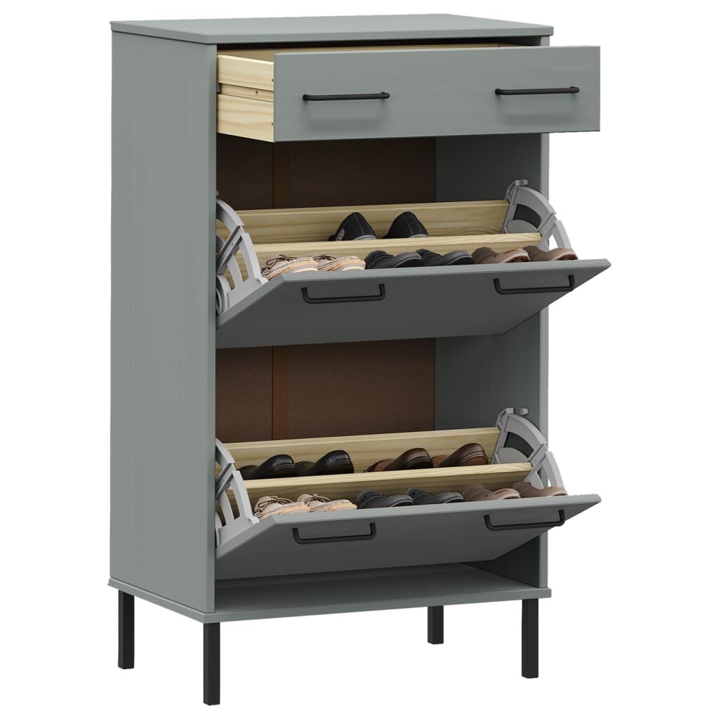 vidaXL Shoe Rack with Metal Legs Grey Solid Wood Pine OSLO