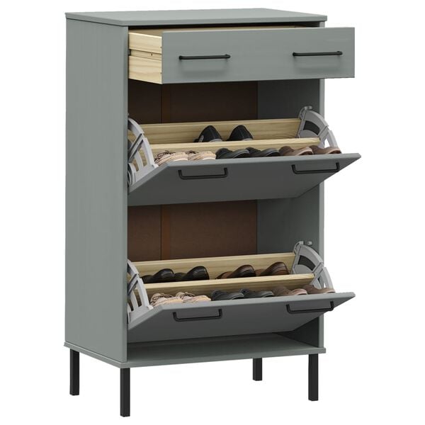 vidaXL Shoe Rack with Metal Legs Grey Solid Wood Pine OSLO