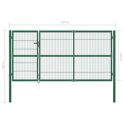 vidaXL Garden Fence Gate with Posts 350x140 cm Steel Green