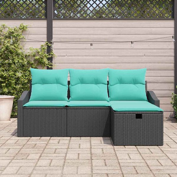 vidaXL Sofa Set with Cushion with Storage 4 pcs Black Poly rattan