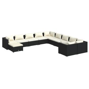 vidaXL 11 Piece Garden Lounge Set with Cushions Poly Rattan Black
