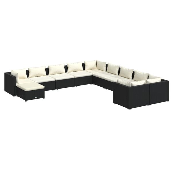 vidaXL 11 Piece Garden Lounge Set with Cushions Poly Rattan Black