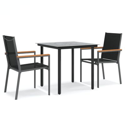 vidaXL 3 Piece Garden Dining Set Black Textilene and Steel