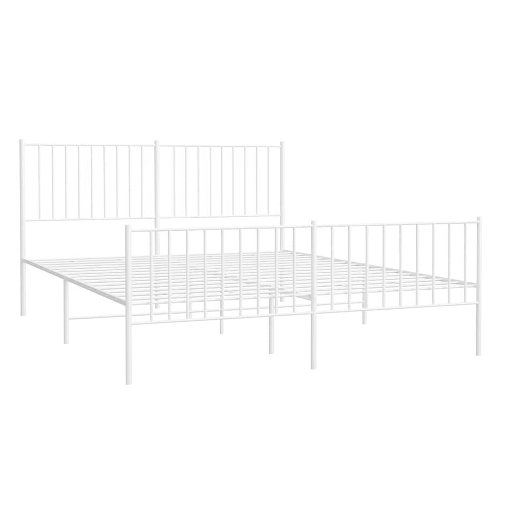 vidaXL Metal Bed Frame without Mattress with Footboard White 150x200cm