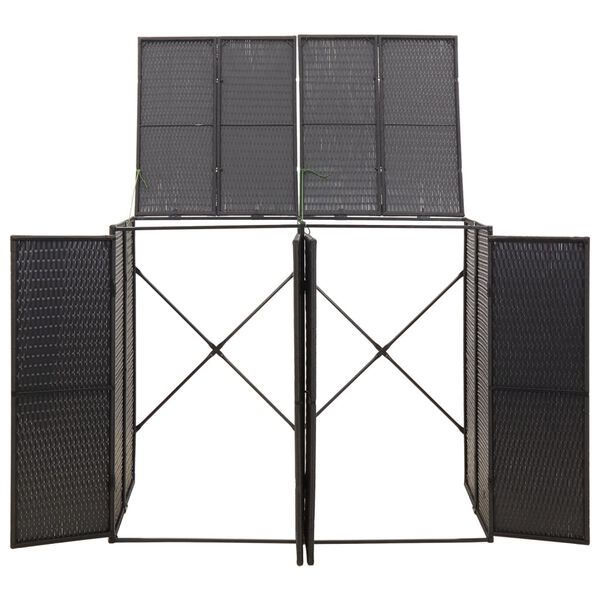 vidaXL Double Wheelie Bin Shed Black 140x80x117 cm Poly Rattan