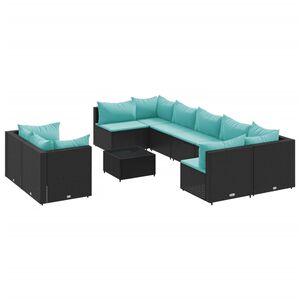 vidaXL 10 Piece Garden Sofa Set with Cushions Black Poly Rattan