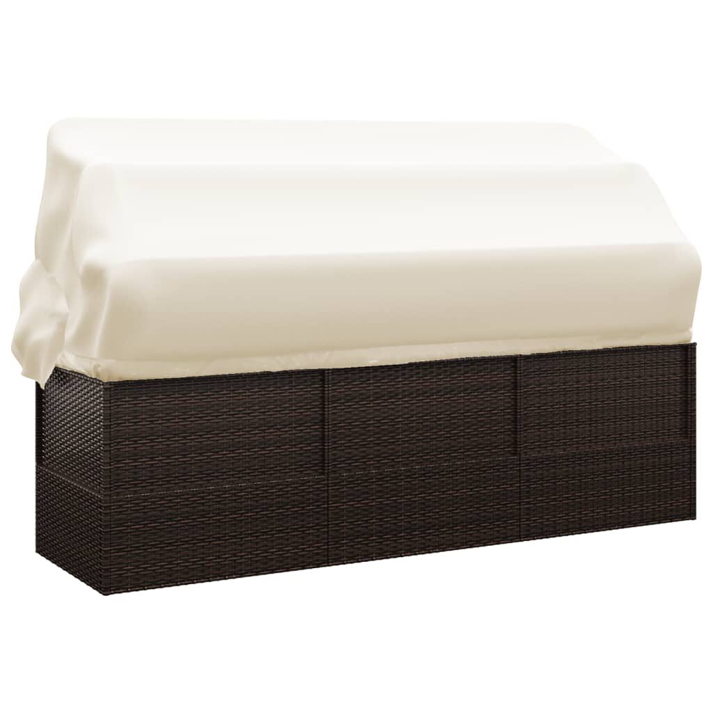vidaXL Outdoor Lounge Bed with Roof and Cushions Brown Poly Rattan
