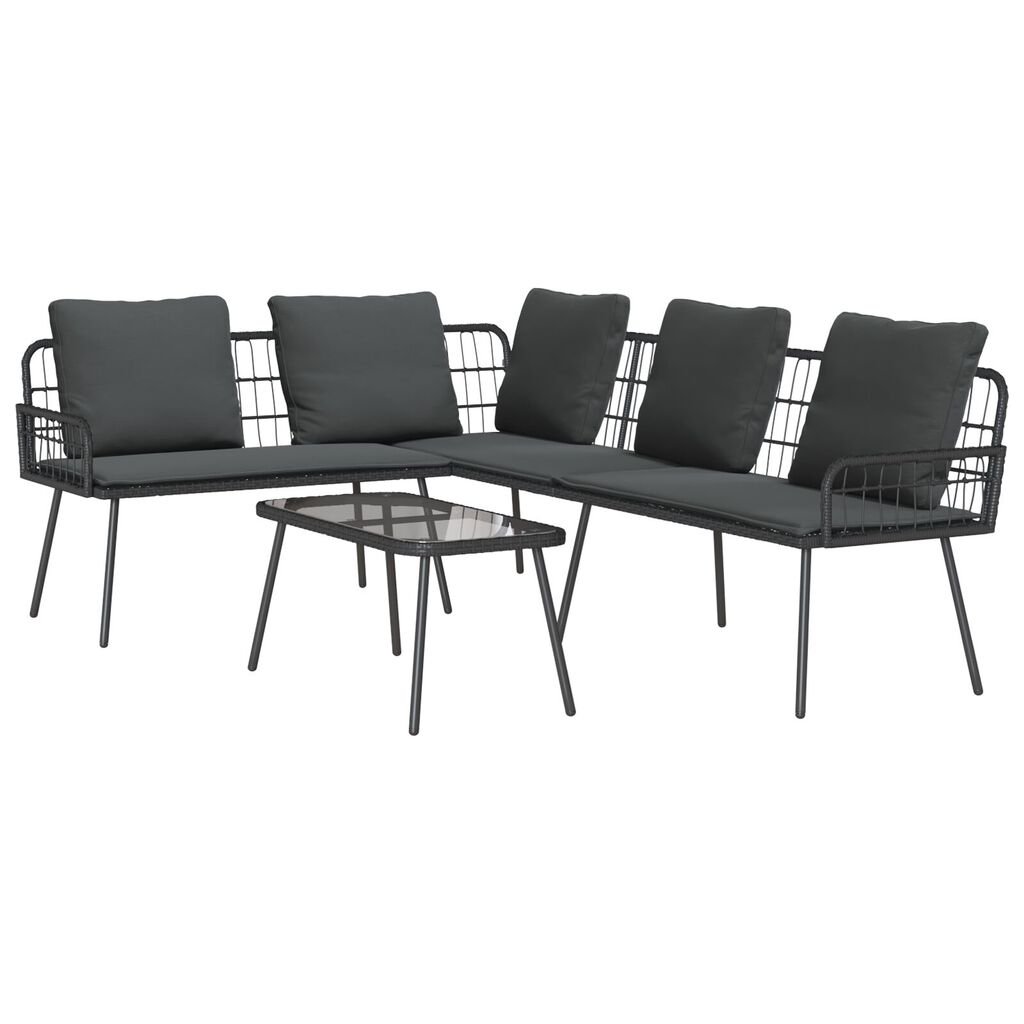 vidaXL 2 Piece Garden Sofa Set with Cushions Black Poly Rattan