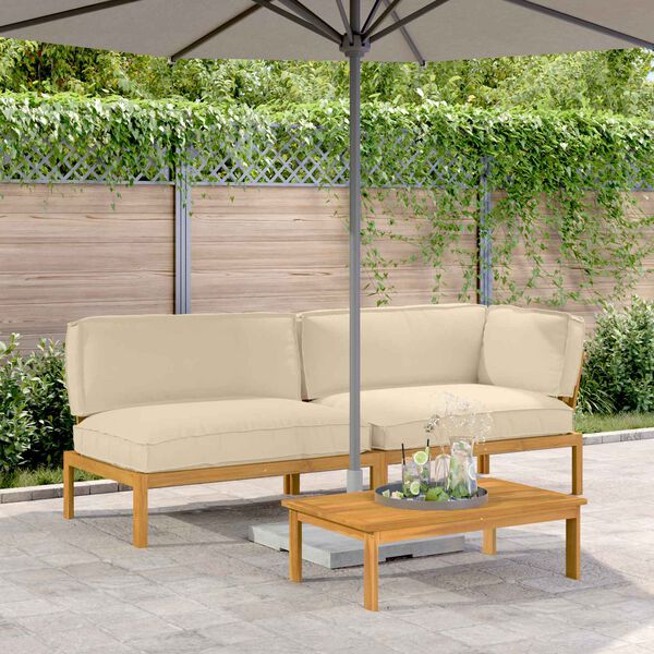 vidaXL Sofa Set with Cushion Plain 3 pcs Beige Solid Acacia Wood