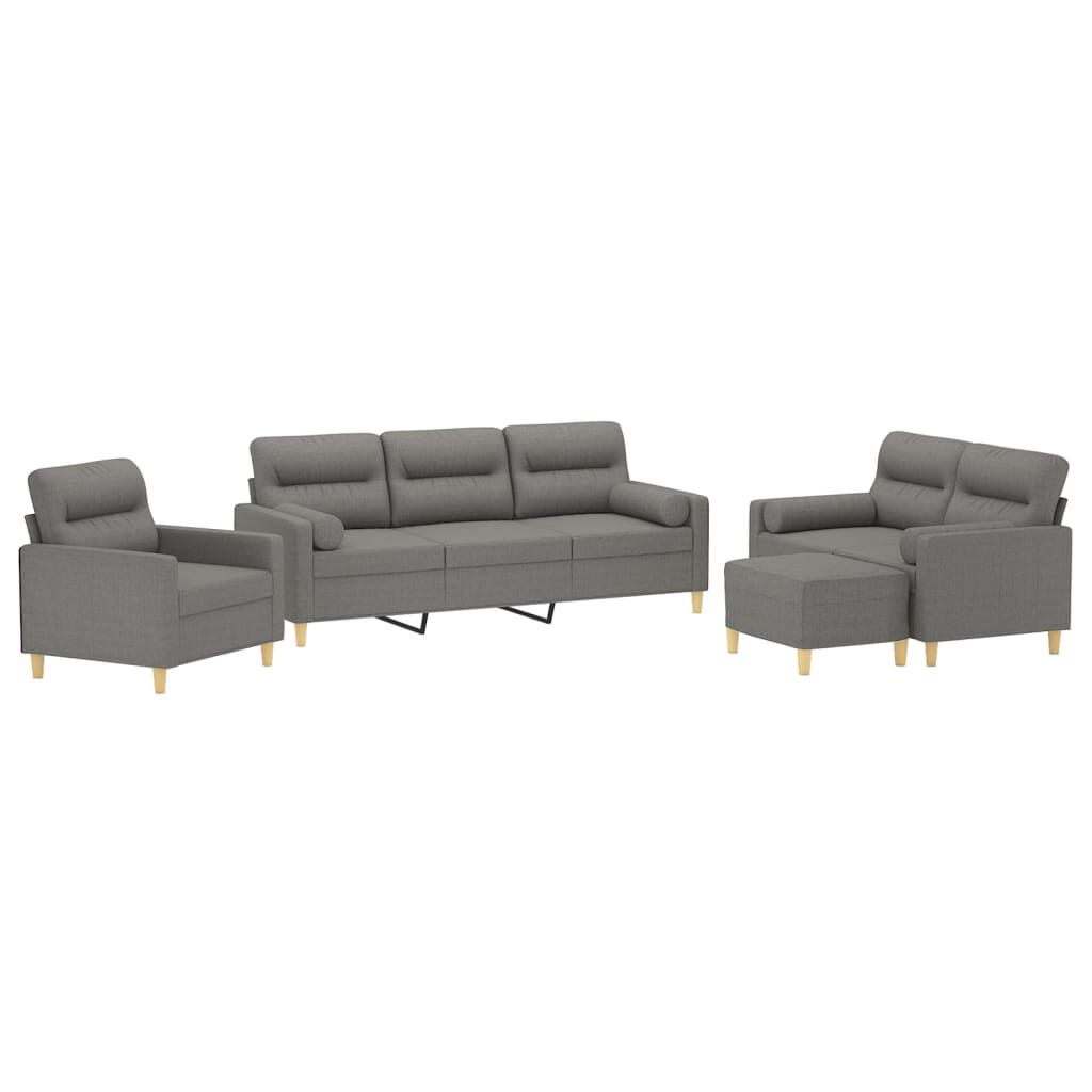 vidaXL 4 Piece Sofa Set with Throw Pillows&Cushions Dark Grey Fabric