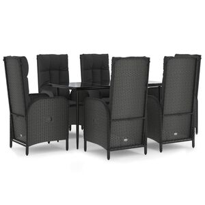 vidaXL 7 Piece Garden Dining Set with Cushions Black Poly Rattan