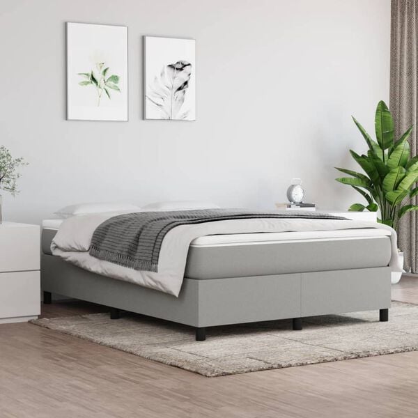 vidaXL Box Spring Bed with Mattress Light Grey 137x190 cm Full Fabric