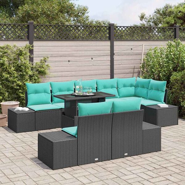 vidaXL Garden Sofa Set with Storage 9 pcs Black Poly rattan