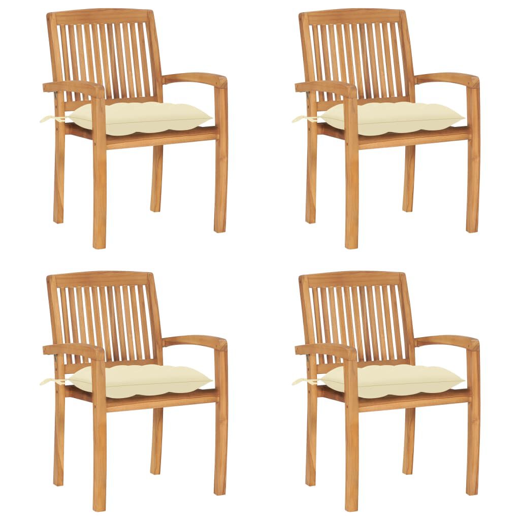vidaXL Stacking Garden Chairs with Cushions 4 pcs Solid Teak Wood