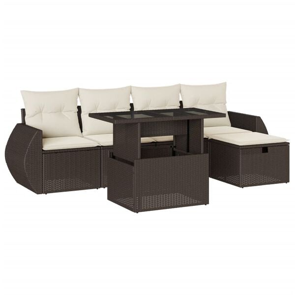 vidaXL 6 Piece Garden Sofa Set with Cushions Brown Poly Rattan