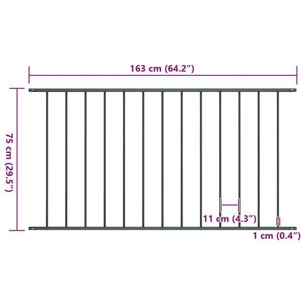 vidaXL Fence Panel Powder-coated Steel 1.63x0.75 m Anthracite