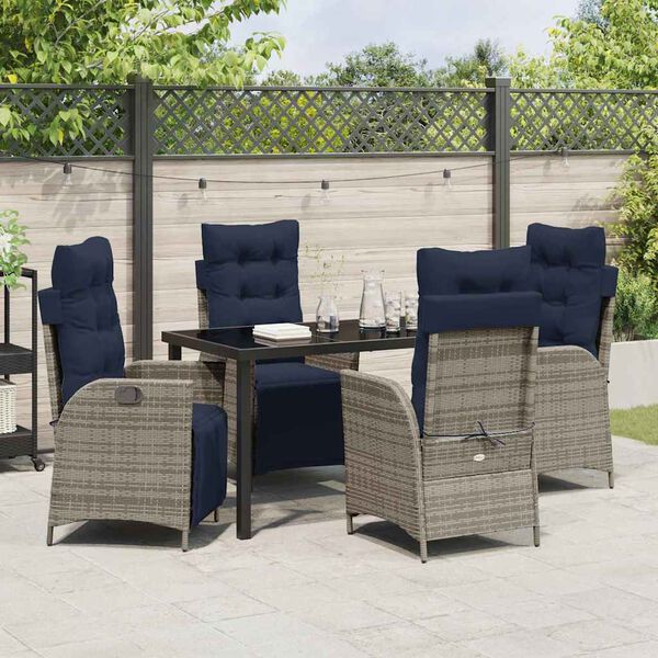 vidaXL Garden Dining Set with Cushion 5 pcs Grey and Black Rattan