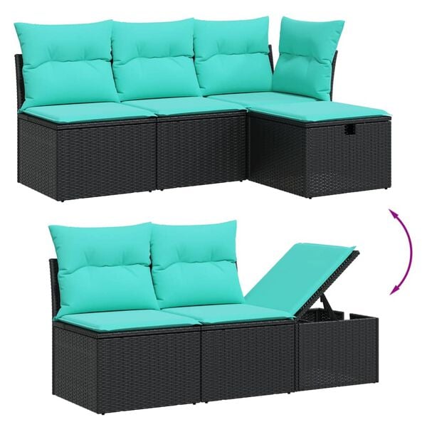 vidaXL 7 Piece Garden Sofa Set with Cushions Black Poly Rattan
