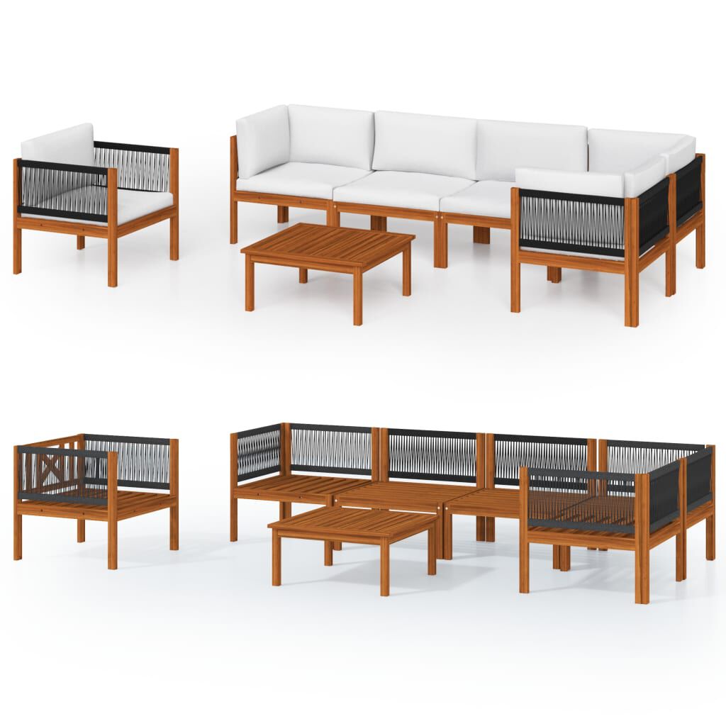 vidaXL 7 Piece Garden Lounge Set with Cushions Cream Solid Acacia Wood