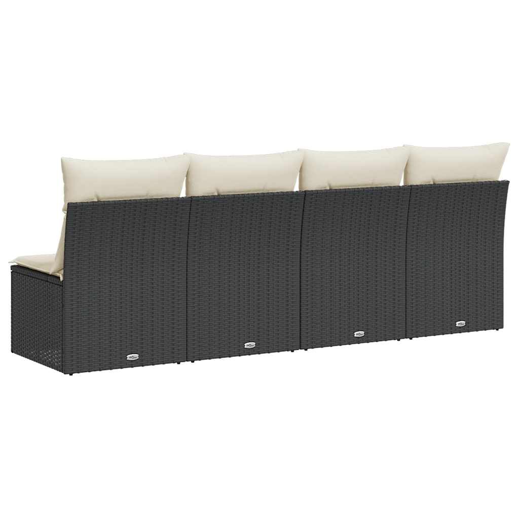 vidaXL Garden Sofa with Cushions 4-Seater Black Poly Rattan