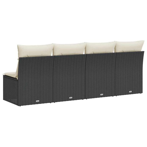 vidaXL Garden Sofa with Cushions 4-Seater Black Poly Rattan