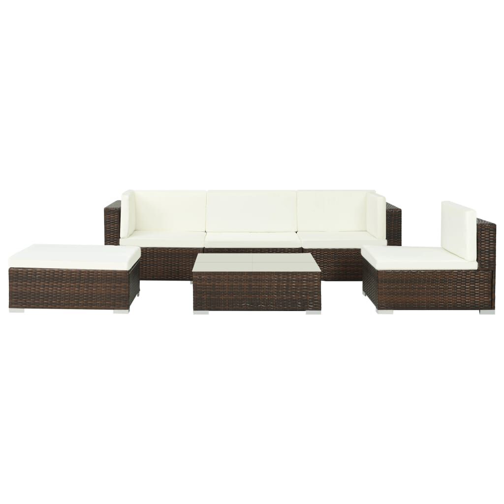 vidaXL 6 Piece Garden Lounge Set with Cushions Poly Rattan Brown
