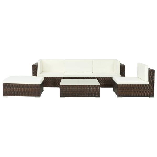 vidaXL 6 Piece Garden Lounge Set with Cushions Poly Rattan Brown