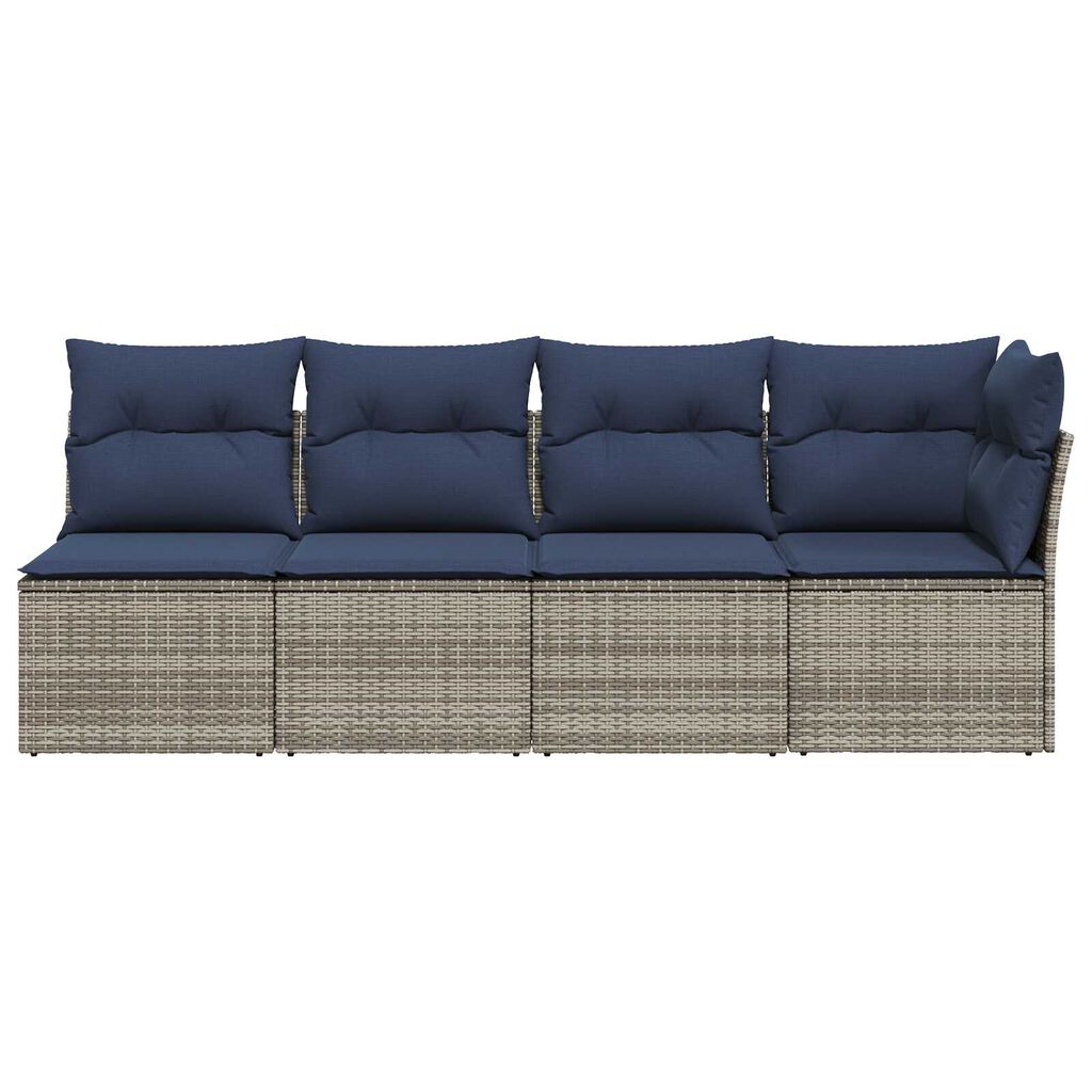 vidaXL Garden Sofa with Cushions 4-Seater Grey Poly Rattan