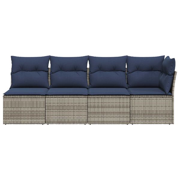 vidaXL Garden Sofa with Cushions 4-Seater Grey Poly Rattan