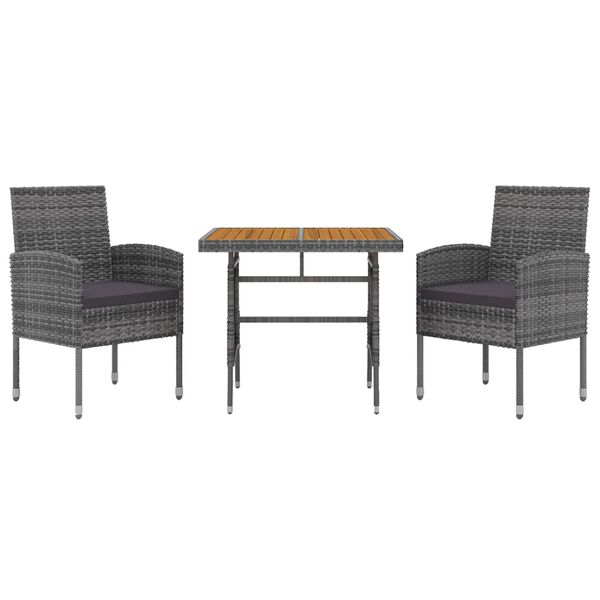 vidaXL 3 Piece Outdoor Dining Set Poly Rattan Grey