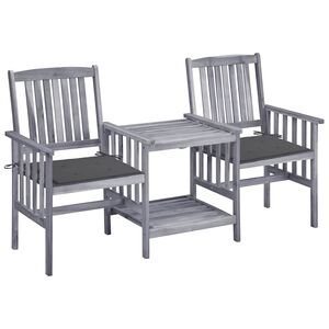 vidaXL Garden Chairs with Tea Table and Cushions Solid Acacia Wood