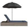 vidaXL Double Sun Lounger with Cushions&Parasol Grey Poly Rattan