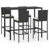 vidaXL 5 Piece Garden Bar Set with Cushions Poly Rattan Black
