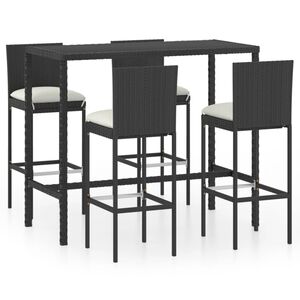 vidaXL 5 Piece Garden Bar Set with Cushions Poly Rattan Black