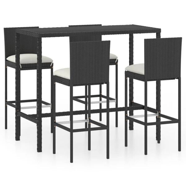 vidaXL 5 Piece Garden Bar Set with Cushions Poly Rattan Black