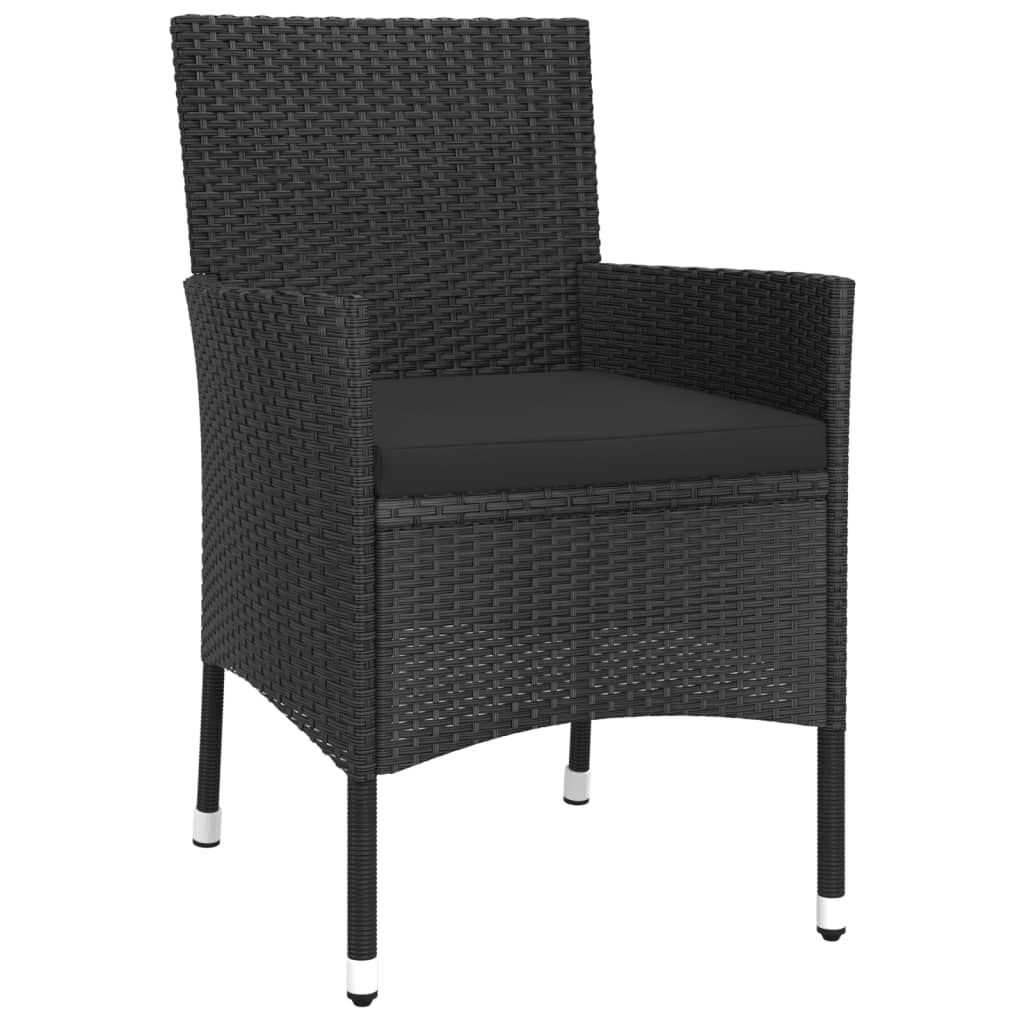 vidaXL 3 Piece Garden Bistro Set with Cushions Black Poly Rattan