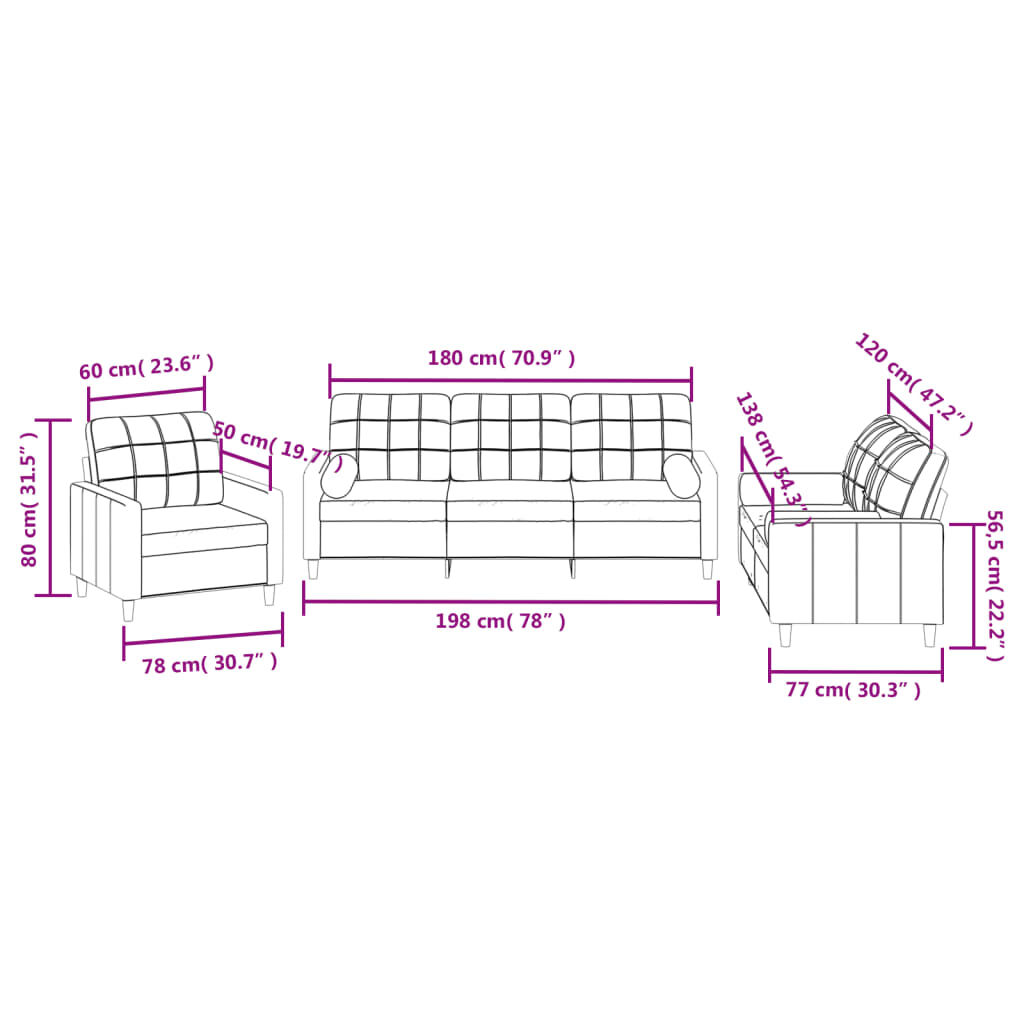vidaXL 3 Piece Sofa Set with Pillows Dark Grey Fabric